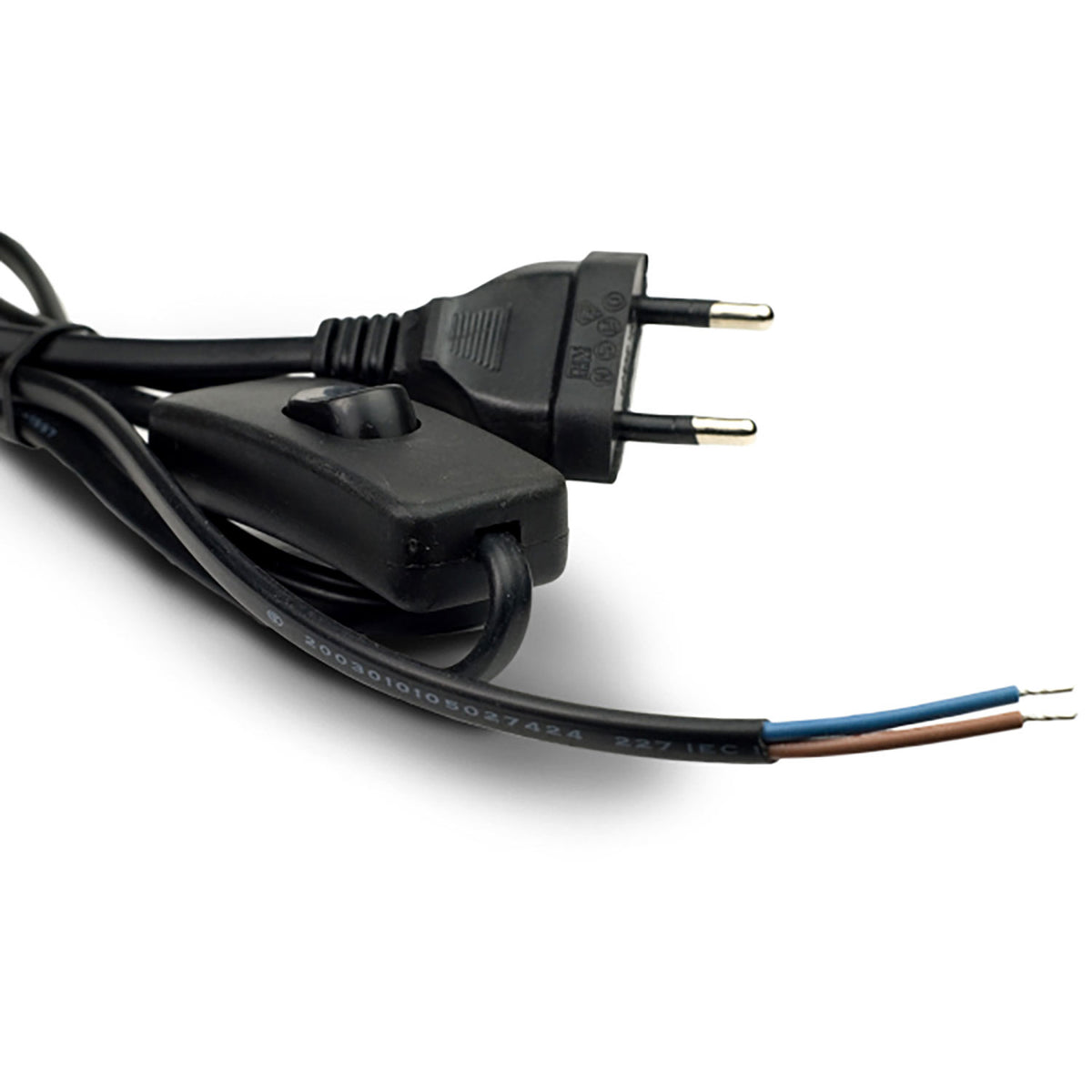 1.5m connection cable with flat plug and rocker switch, black, 230V
