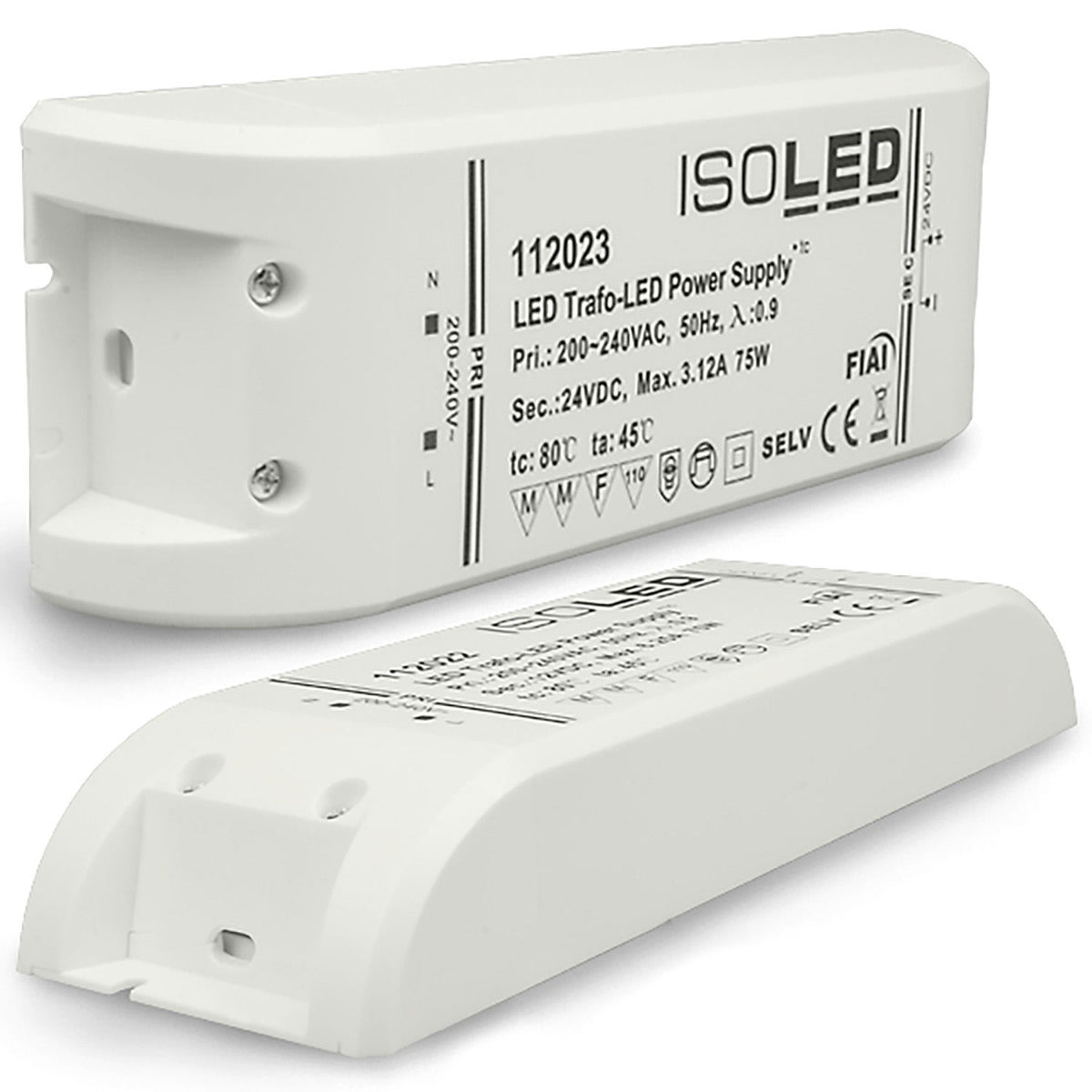 LED transformer 24V/DC, 0-75W, SELV, flat