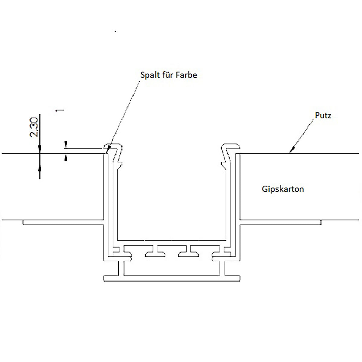 Installation channel for WING mounting profiles, L: 200cm for 15mm plasterboard