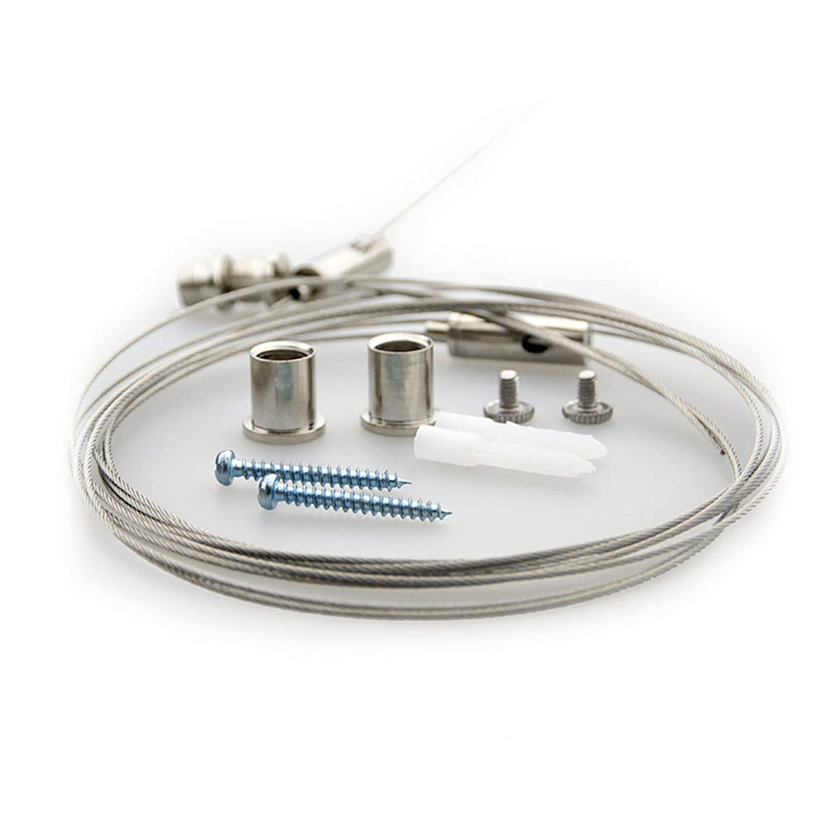 Cable suspension (2 pcs) for batten lights with ceiling screw and counterpart including 2.5m steel cable