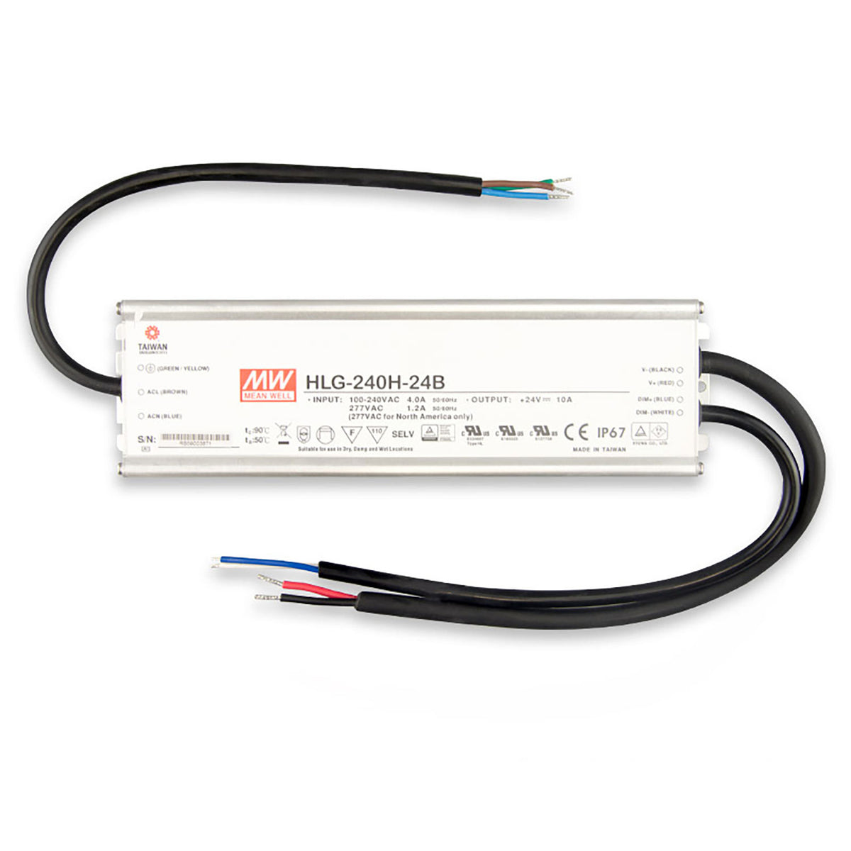 LED transformer MW HLG240H-24B 24V/DC, 0-240W, 1-10V (100-240W) dimmable, IP67, SELV