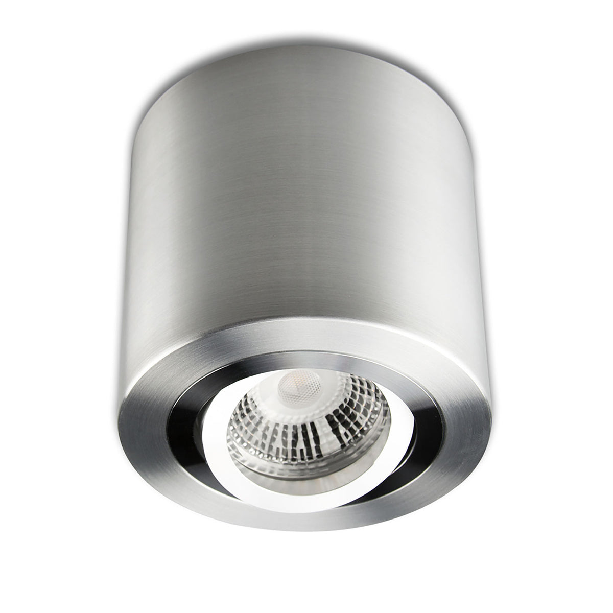 Round surface-mounted ceiling light for GU10/MR16, brushed aluminum, bulb not included.