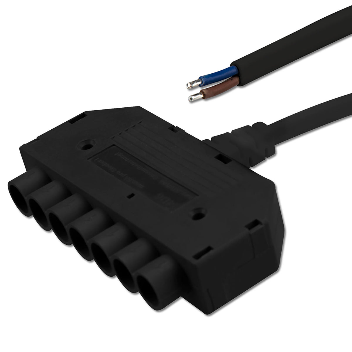Mini-plug 6-way female splitter, 1m, 2x0.75, IP54, black, max. 48V/6A