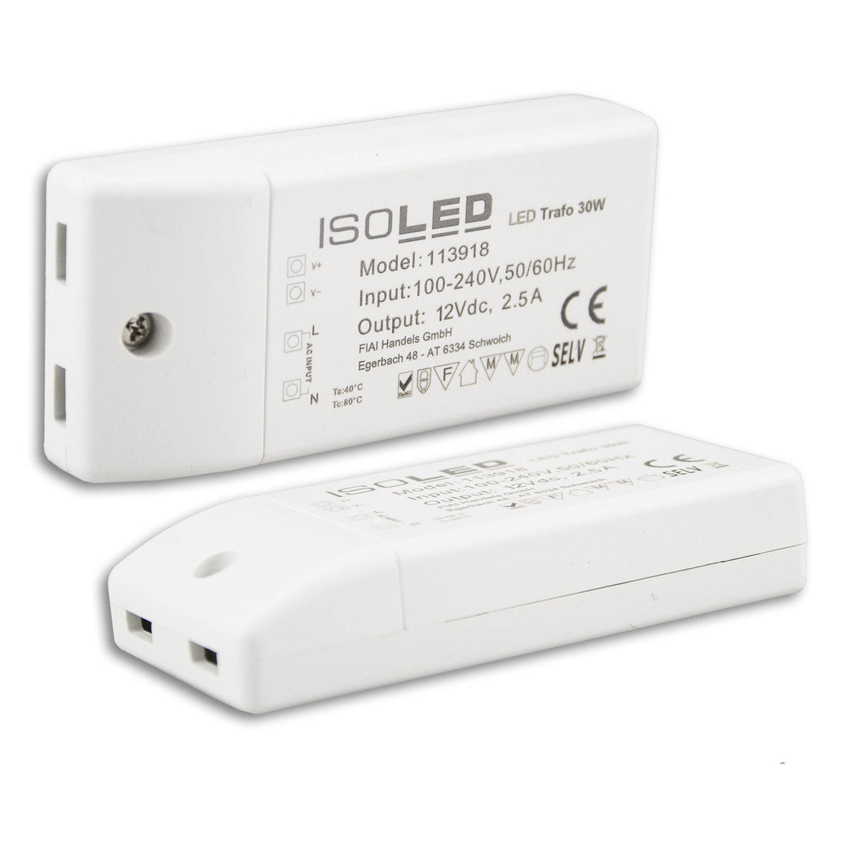 LED transformer 12V/DC, 0-30W, compact, SELV