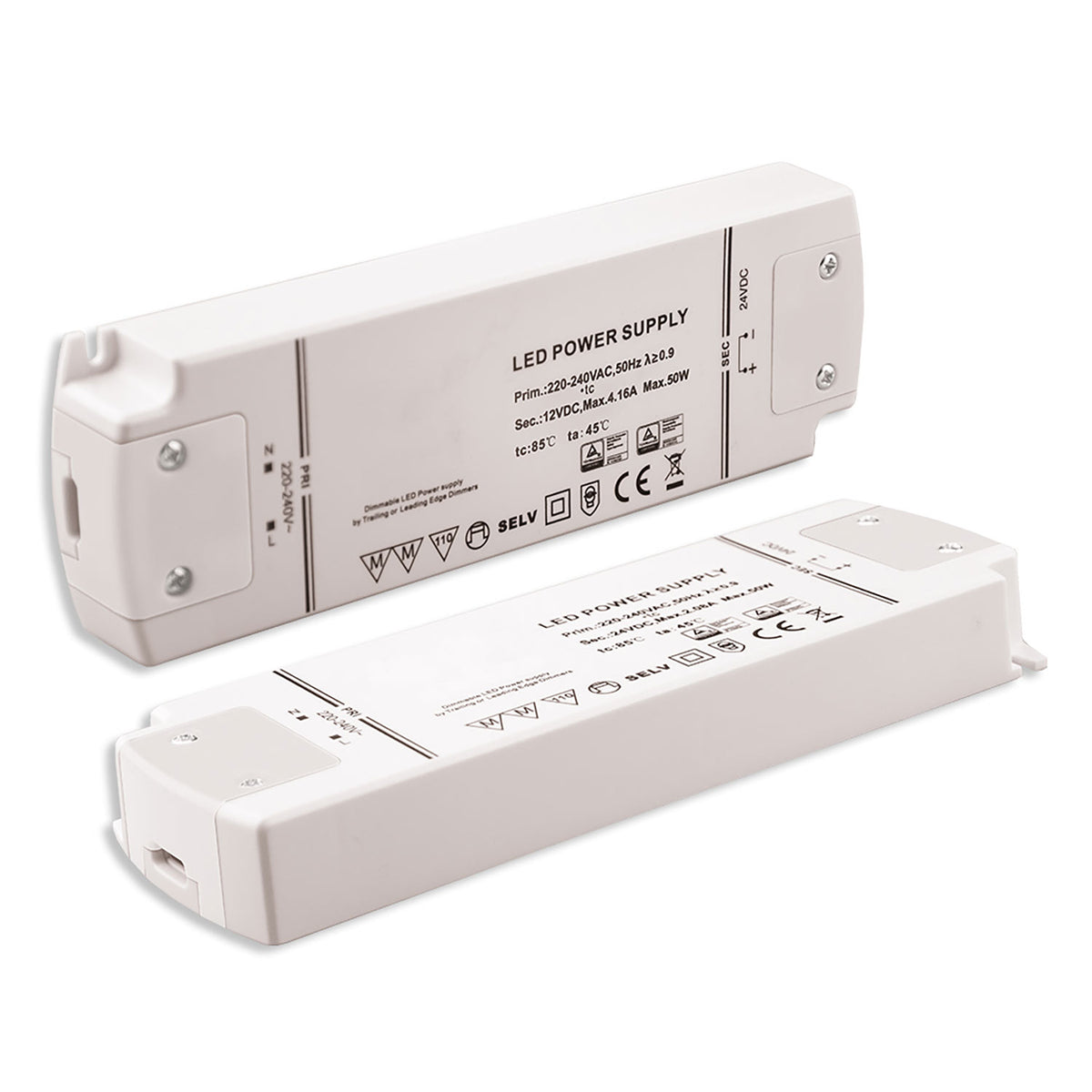 LED flexible strip transformer 12V/DC, 0-50W, dimmable (voltage sink), SELV