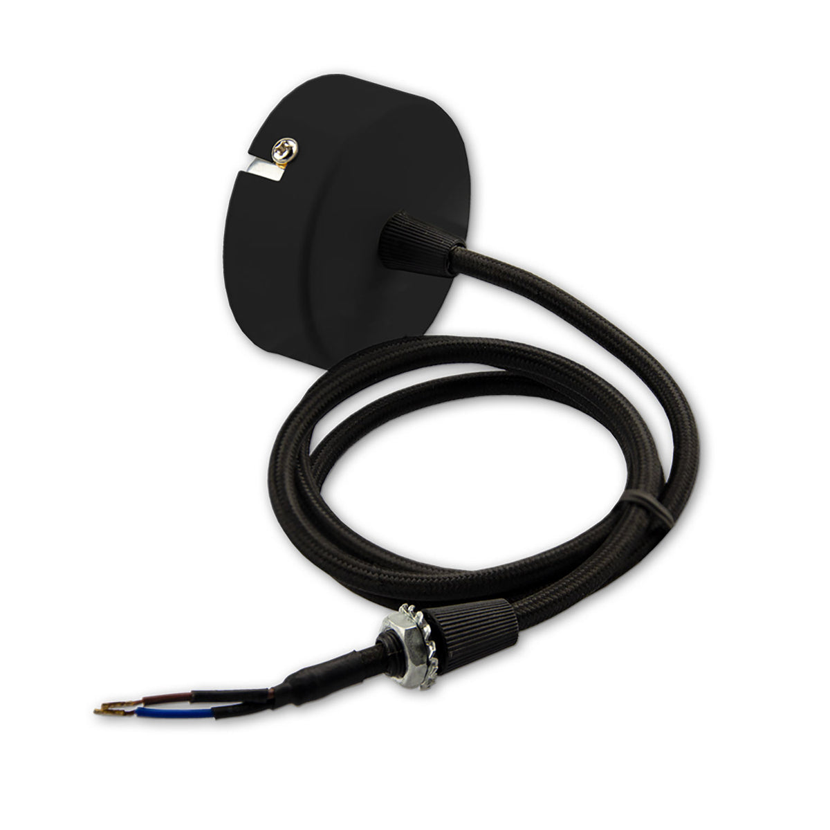 Ceiling canopy, round, 60mm, black, including 2-pole fabric cable, 1.5m.