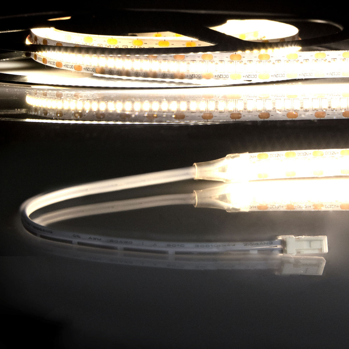 LED CRI930 MiniAMP flex ribbon, 12V DC, 12W, IP20, 3000K, 250cm, both. 30cm cable + maleAMP, 300 LED/m