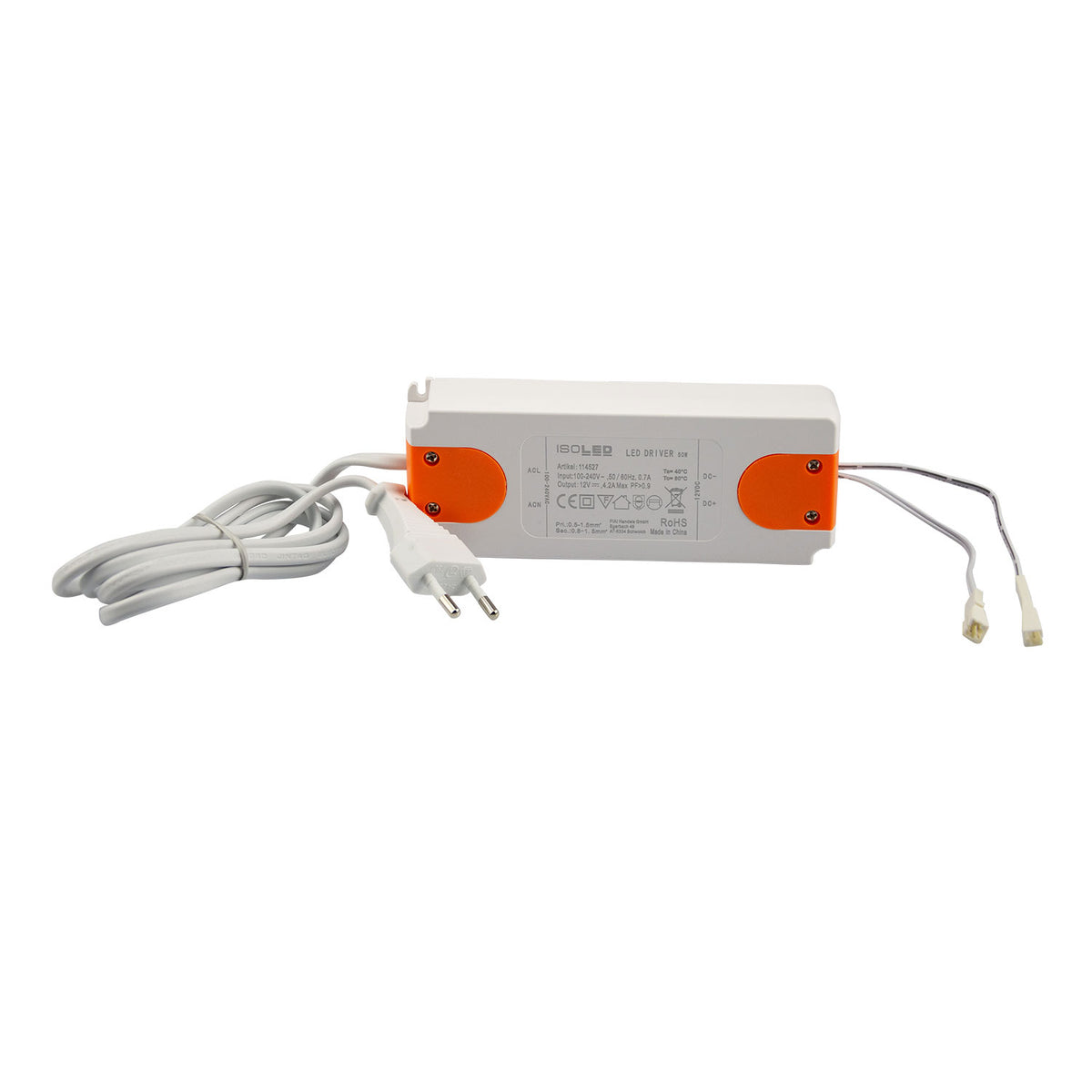 LED transformer MiniAMP 12V/DC, 0-50W, 120cm cable with flat connector, secondary 2 female sockets