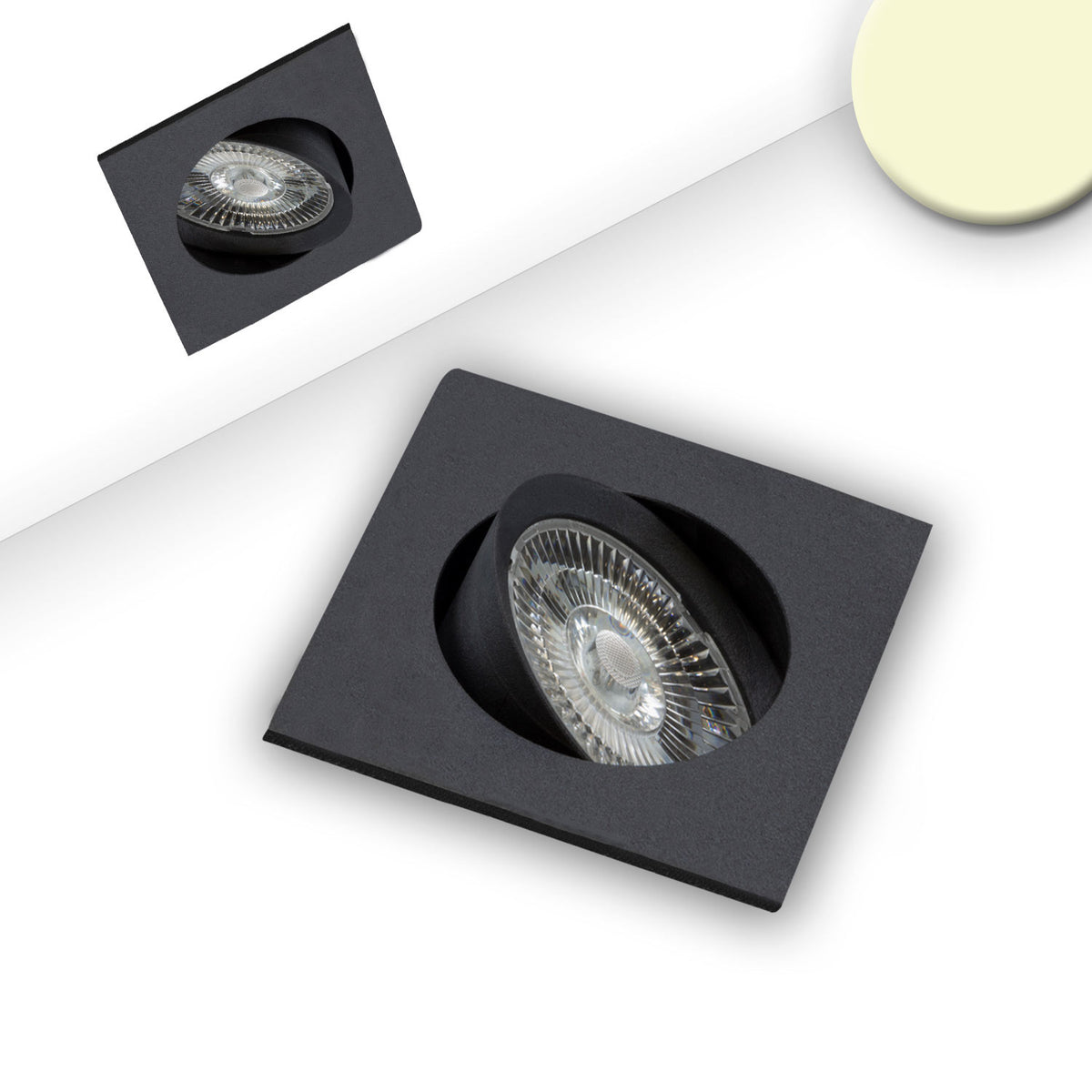 LED recessed light Slim68 black, square, 9W, warm white, dimmable
