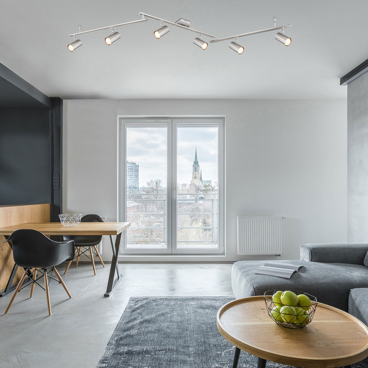 Ceiling spotlight, matte nickel finish, 6xGU10 sockets, bulbs not included.