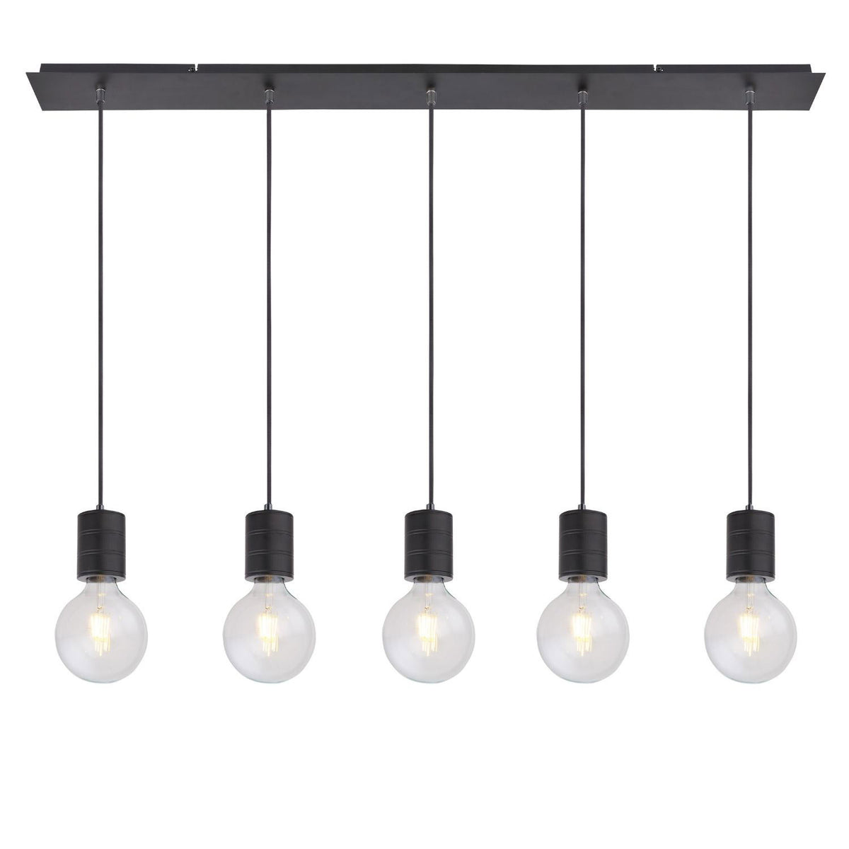 Pendant light, matte black, 5xE27 sockets, bulbs not included.