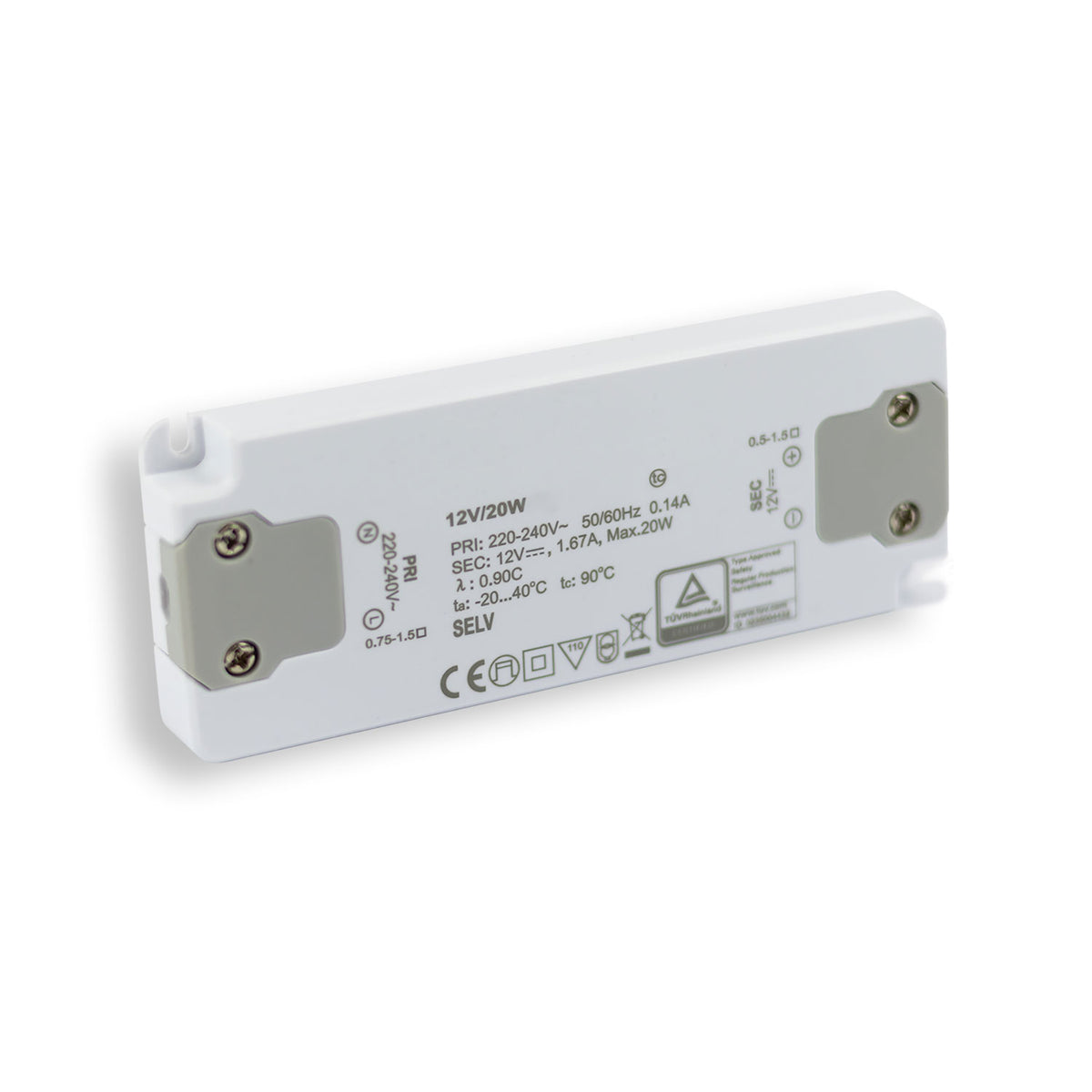 LED transformer 12V/DC, 0-20W, ultra-flat