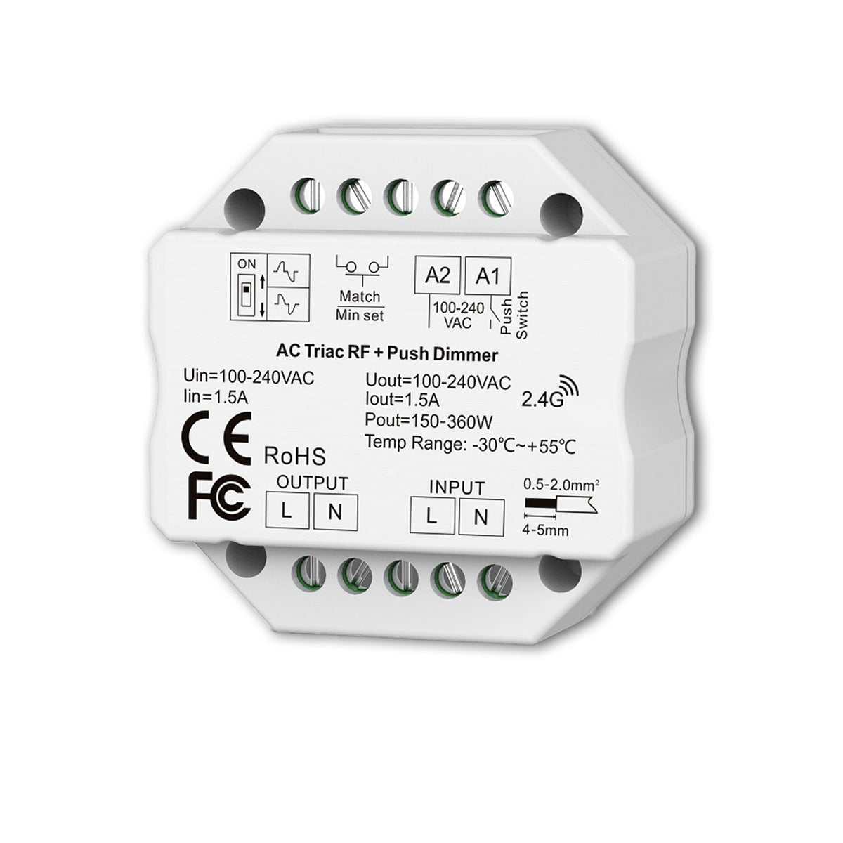 Sys-Pro + Zigbee 3.0 Push/Funk Dimmer, 230V AC, 360 VA, Phasenan-/Abschnitt wählbar