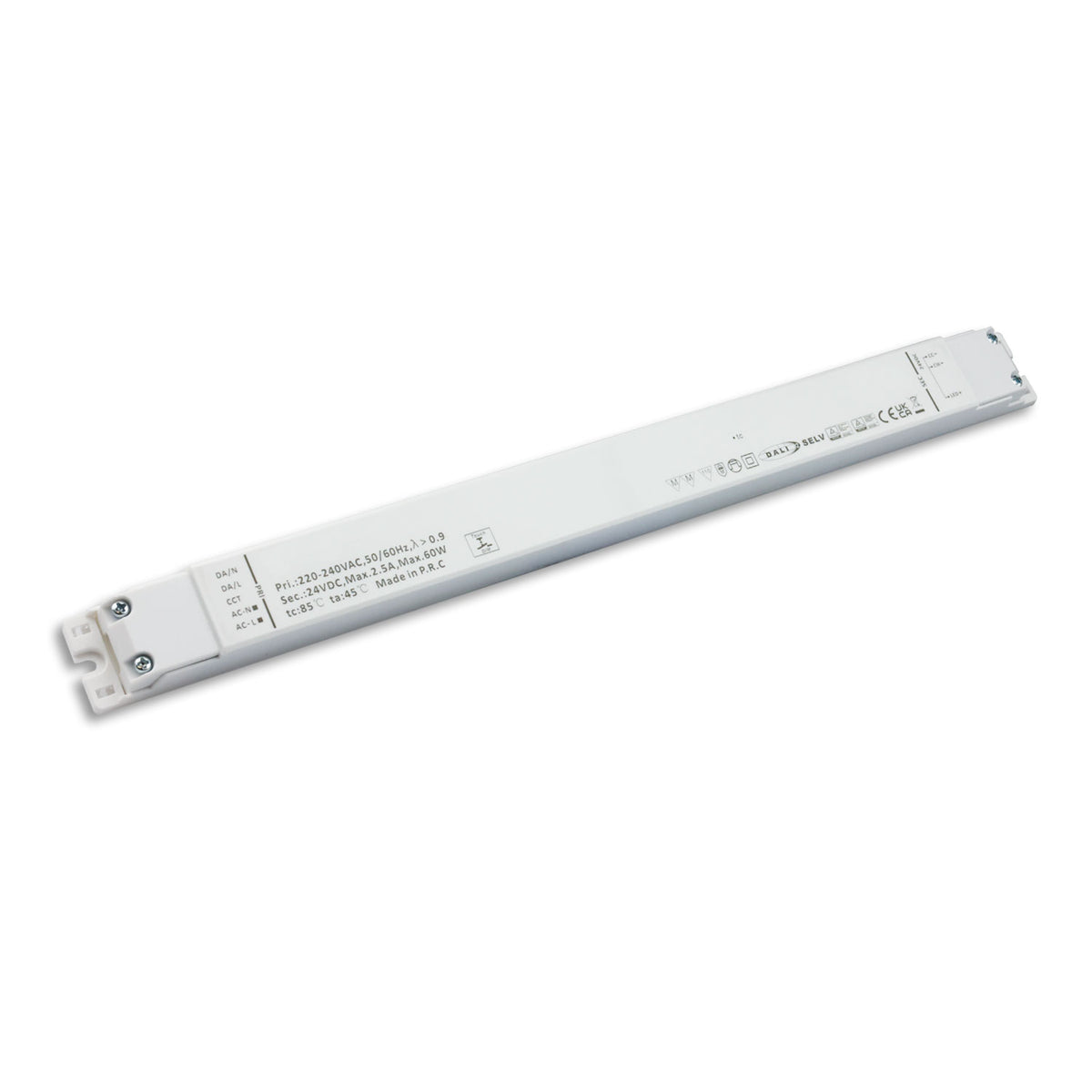 LED CCT PWM transformer 24V/DC, 0-60W, 2 channels, ultraslim, Push/DALI-2 DT8 dimmable, SELV