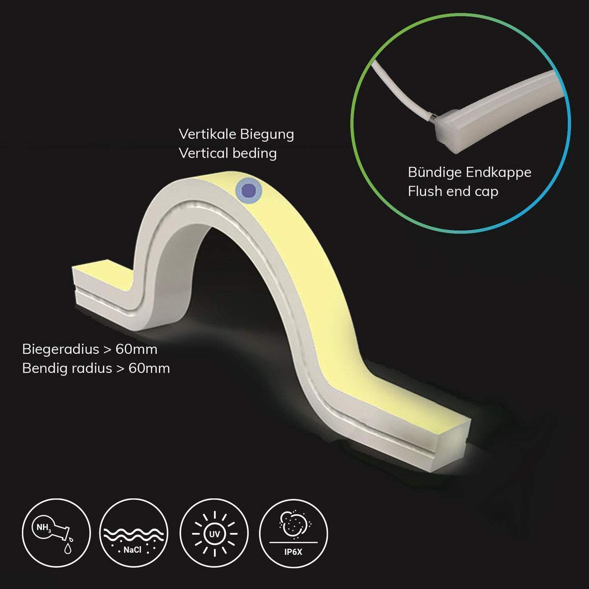 LED NeonPRO940 Custom Flex Ribbon B13H13, 24V DC, 12W, IP67, 4000K, 5m roll, 140 LED/m, incl. clips