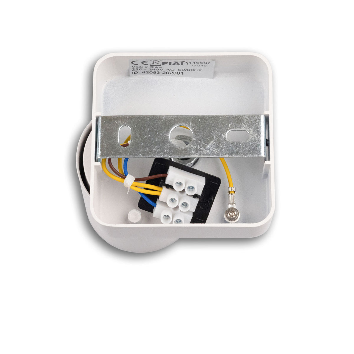 Wall/ceiling light GU10 single, IP20, white, with on/off switch, bulb not included.