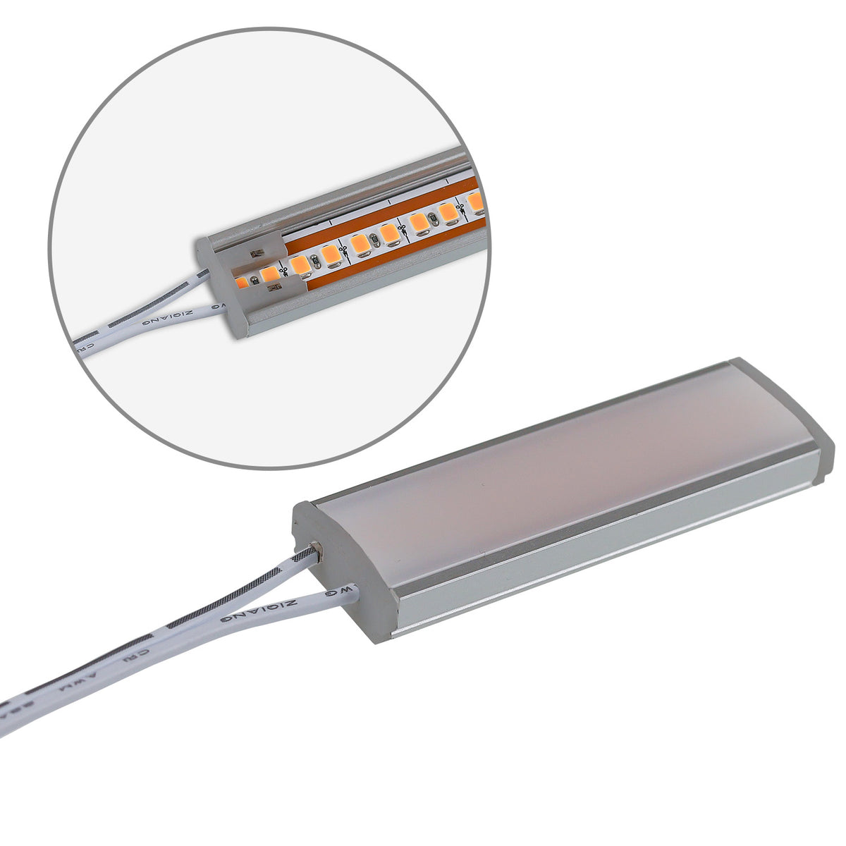 Endkappe grau für Surf12 Flat mit Einspeiser für FC-Flexband, 50cm Kabel + MiniAmp-Stecker, max. 3A