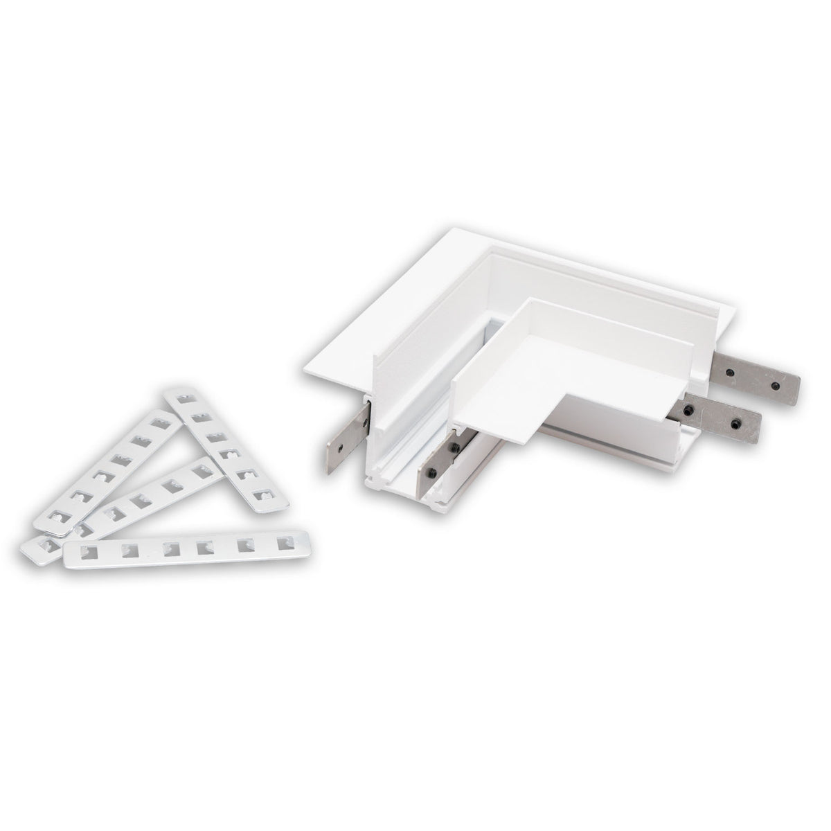 Track48 90° horizontal corner rail for drywall track, white, non-conductive