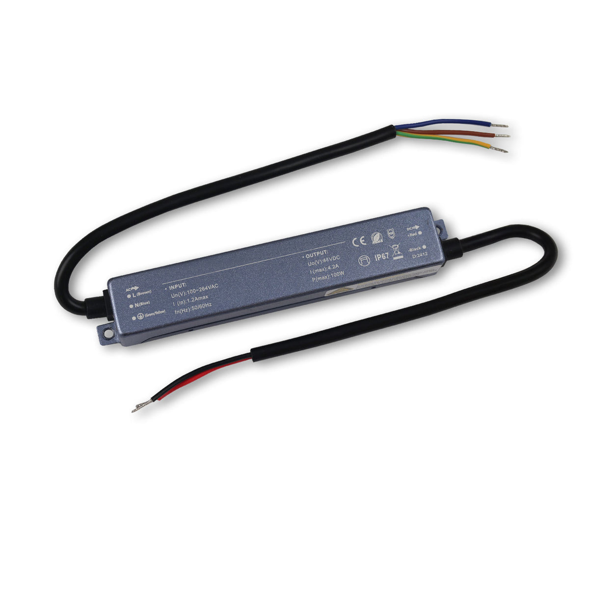 LED transformer 48V/DC, 100W, IP67, ultra-flat