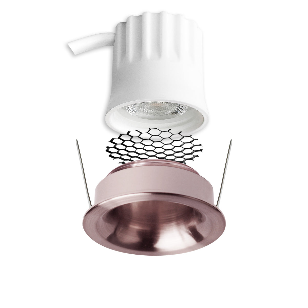 LED Einbaustrahler BACK32, rosegold, rund, 5W, CRI90, 3000K, rückversetzt, Honeycomb, dimmbar
