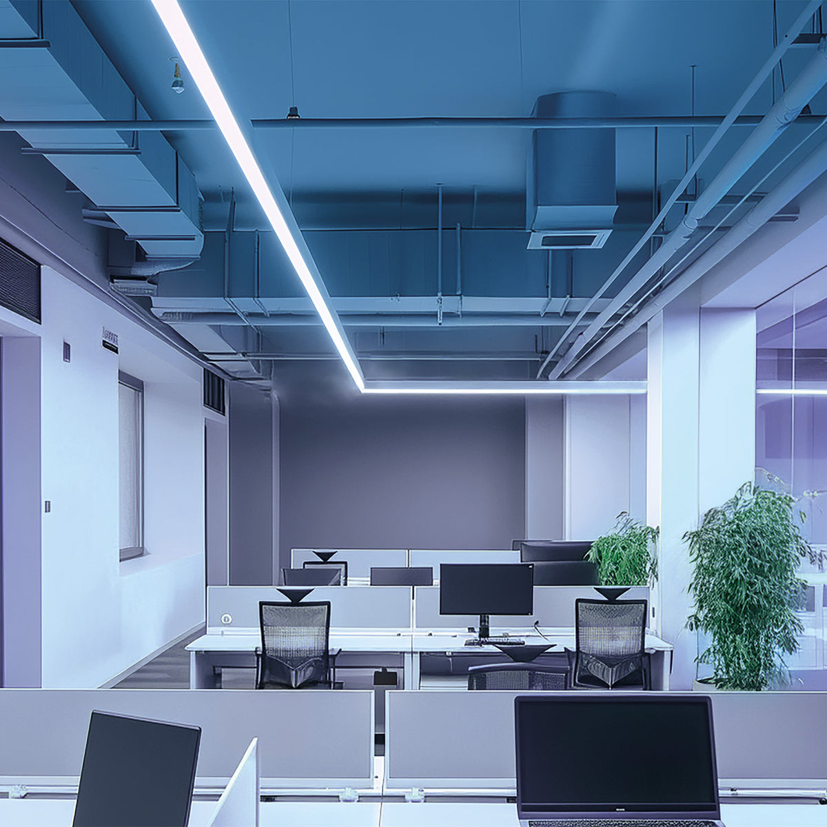 PROLAMP 30HIDhs Pendant L-Shape 120W white, 1200+2000mm, prismatic, 4000K+SkyBlue, 2-piece