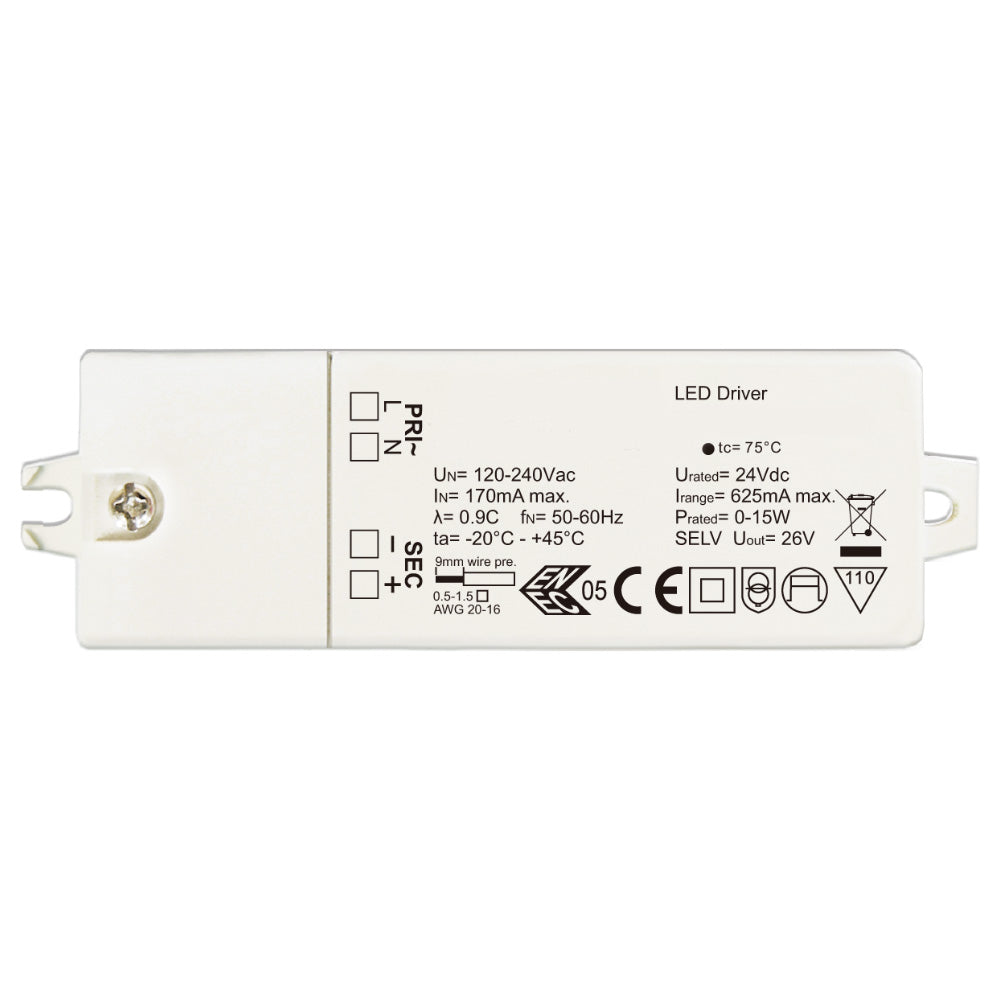 LED power supply CV 24V DC 0-15W 0-0.62A non-dimmable IP20