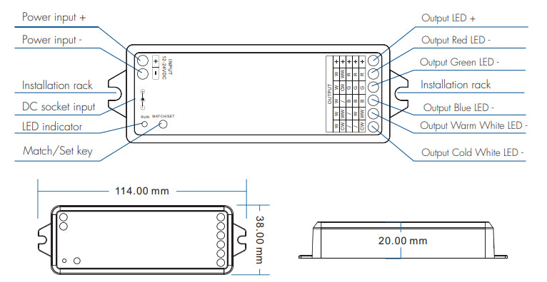 DOTLUX 5 in 1 LED Radio Receiver/Dimmer TUYA & Fusion Technology 15.5A 12-24V for all LED strips