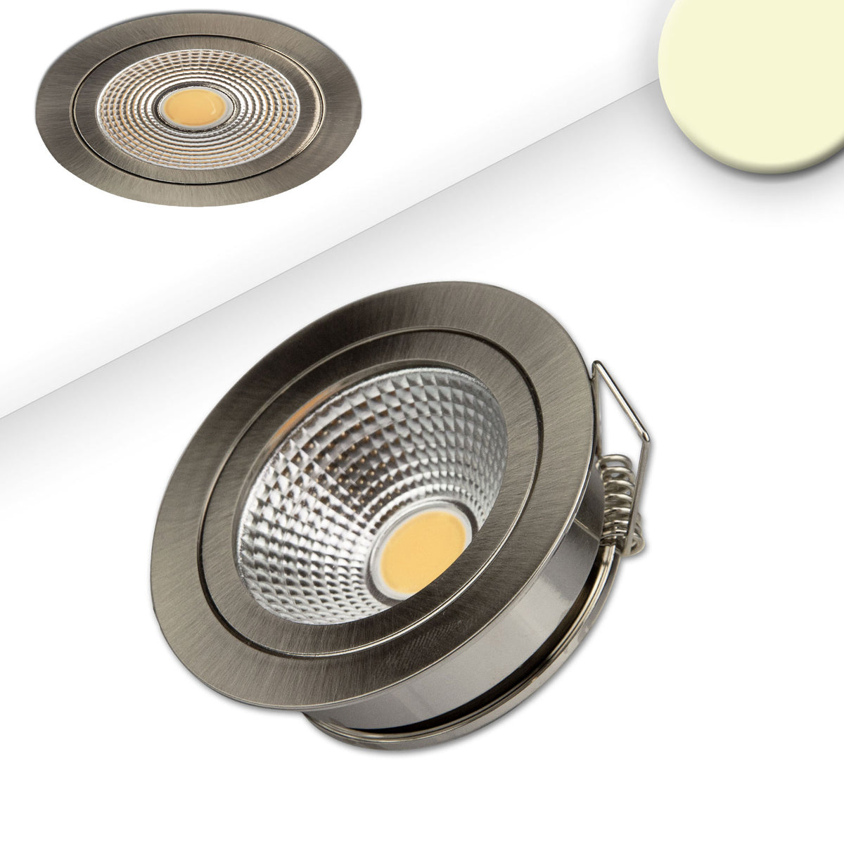LED recessed spotlight COB with reflector, 5W, 60°, nickel-plated, warm white