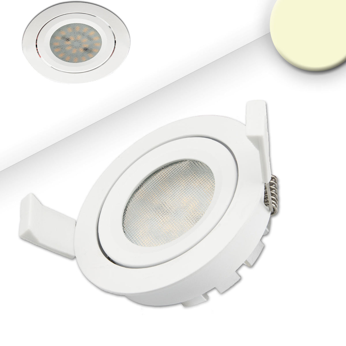LED recessed spotlight, white, 8W SMD, 120°, round, warm white, dimmable