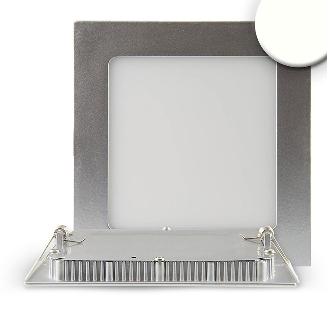 LED Downlight, 9W, eckig, ultraflach, silber, neutralweiß, dimmbar