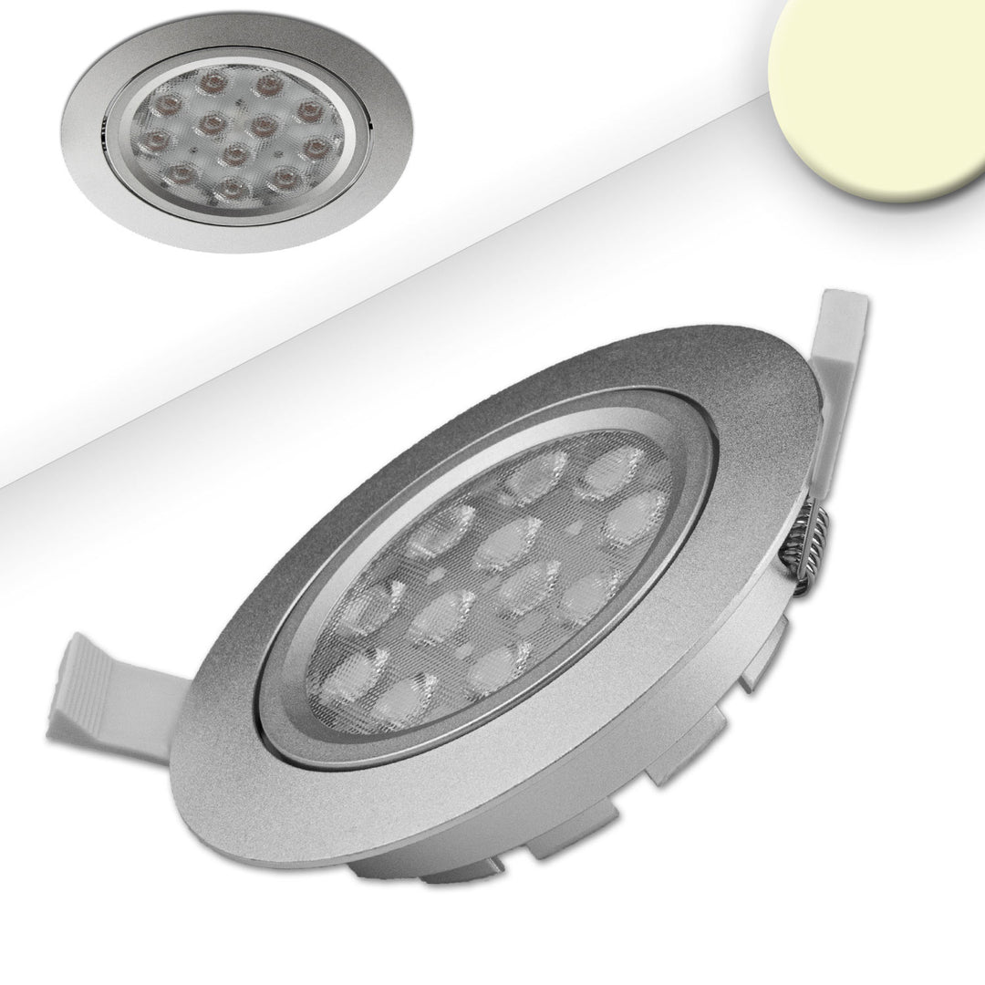 LED recessed spotlight, silver, 15W, 72°, round, warm white, dimmable