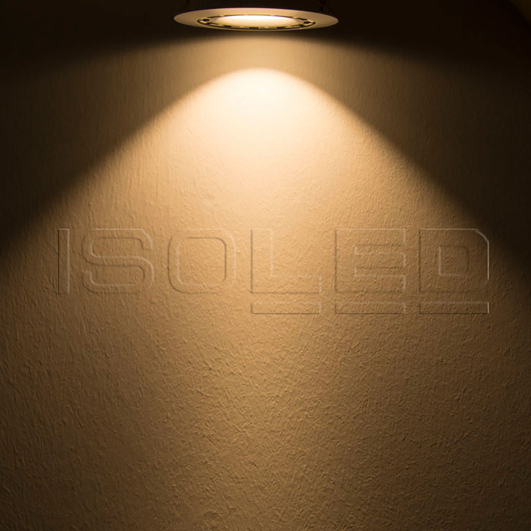 LED recessed spotlight, asymmetrical, COB, white, 8W, 50°, IP44, round, warm white, dimmable