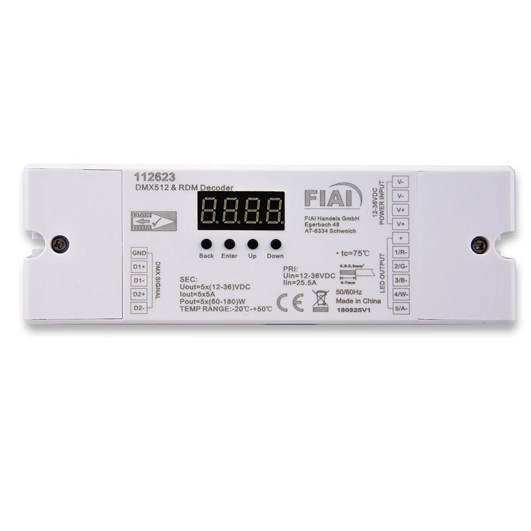 DMX512 RDM 8/16 bit decoder, 1-5 channel, 12-36V 5x5A, 48V 5x1.5A