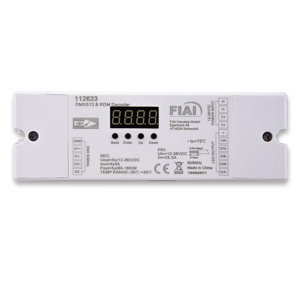 DMX512 RDM 8/16 bit decoder, 1-5 channel, 12-36V 5x5A, 48V 5x1.5A