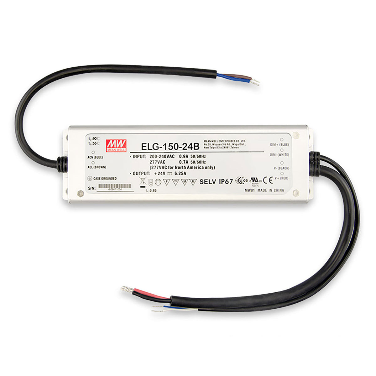 LED transformer MW ELG-150-24B 24V/DC, 0-150W, 1-10V (60-150W) dimmable, IP67, SELV