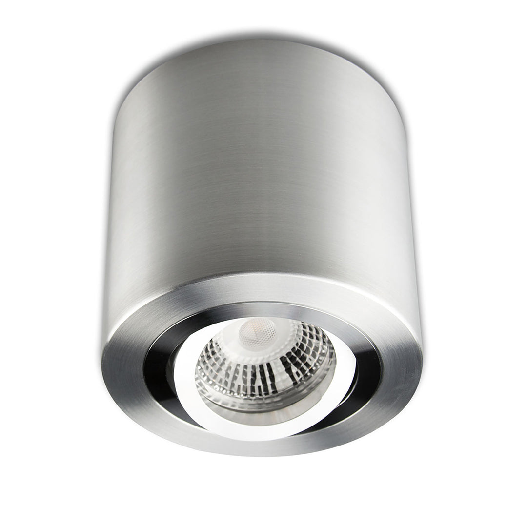 Round surface-mounted ceiling light for GU10/MR16, brushed aluminum, bulb not included.