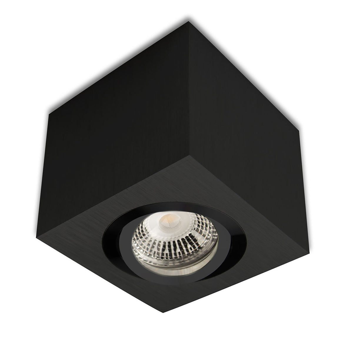 Rectangular surface-mounted ceiling light for GU10, black aluminum, bulb not included.
