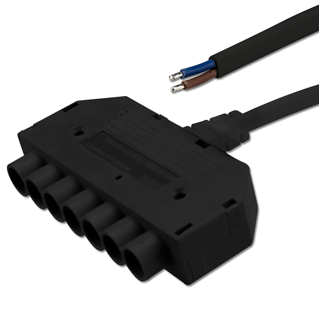 Mini-plug 6-way female splitter, 1m, 2x0.75, IP54, black, max. 48V/6A