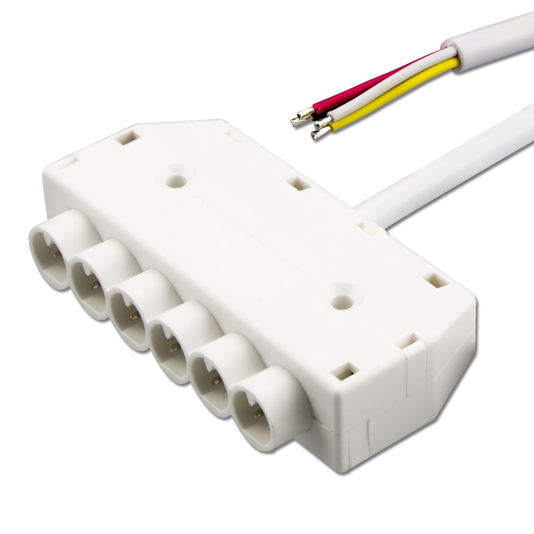 Mini-Plug RGB 6-way splitter, female, 1m, 4-pin, IP54, white, max. 48V/6A