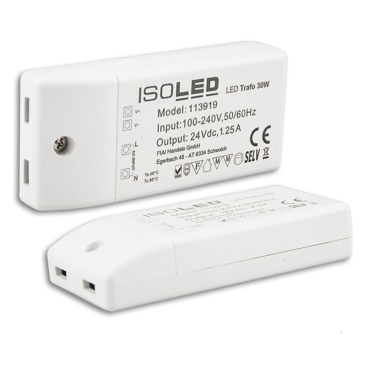 LED transformer 24V/DC, 0-30W, compact, SELV