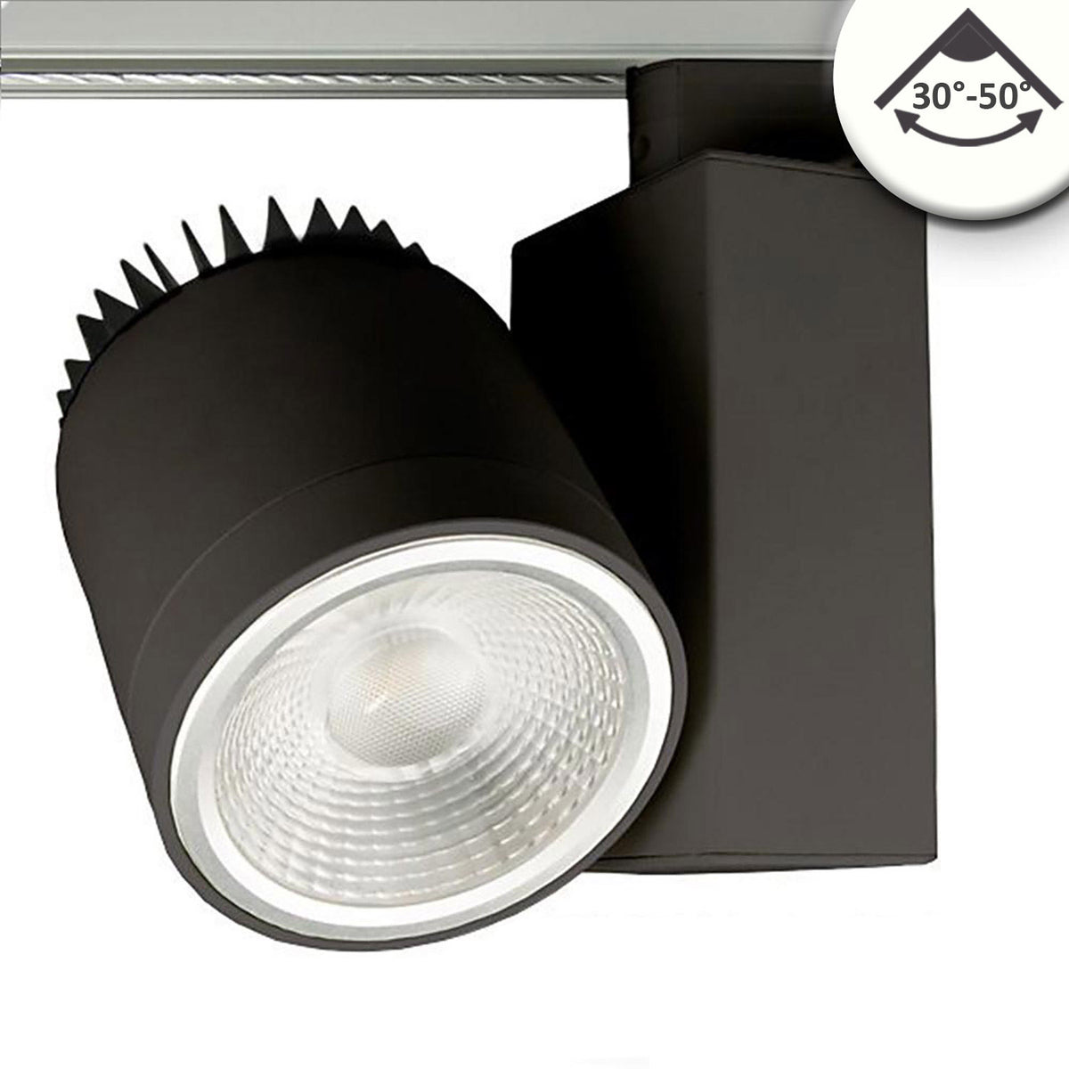 3-phase track spotlight, focusable, 35W, 30°-50°, matte black, 4000K, CRI92