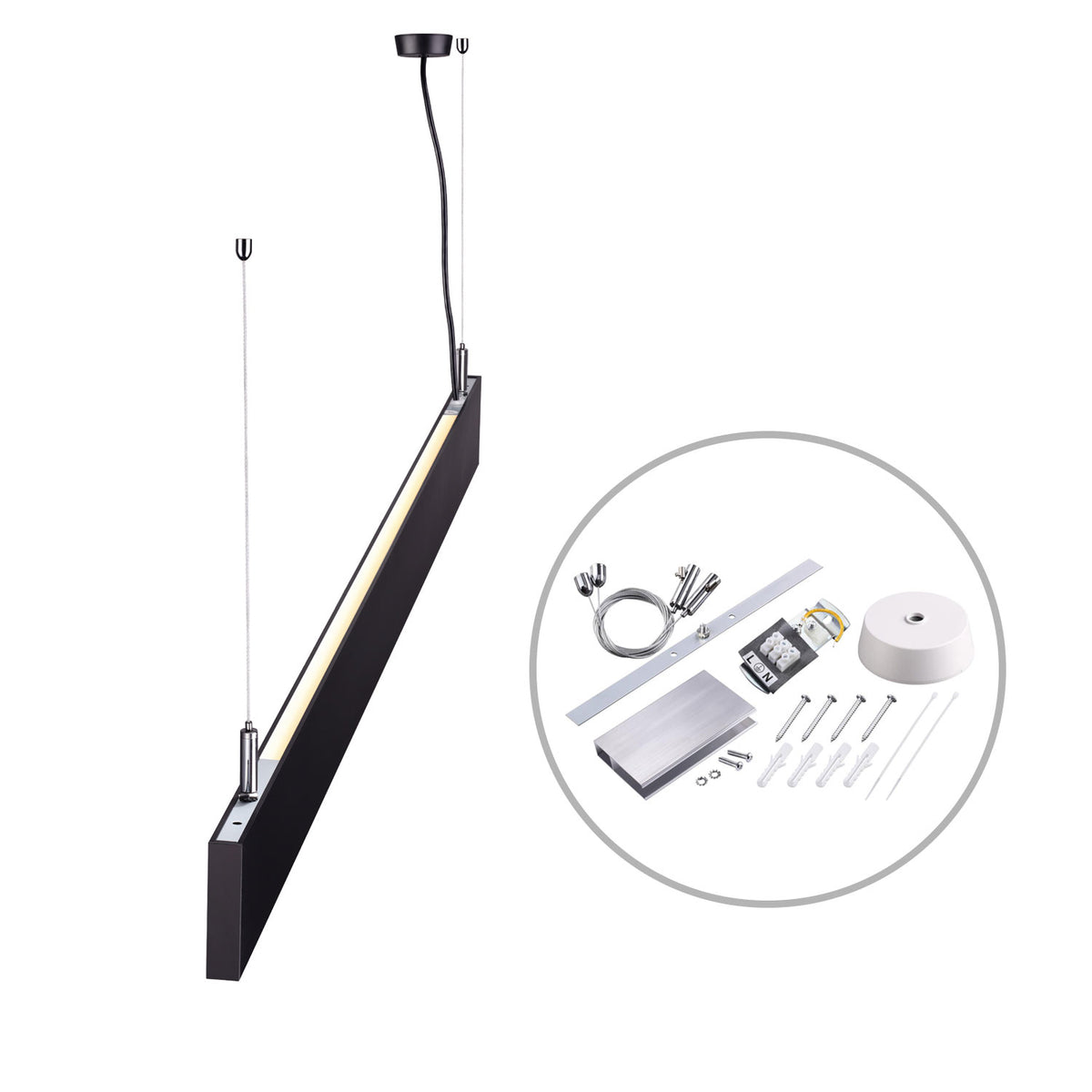 LED pendant light Linear Up&amp;Down 600, 25W, prismatic, linear and 90° connectable, black, warm white