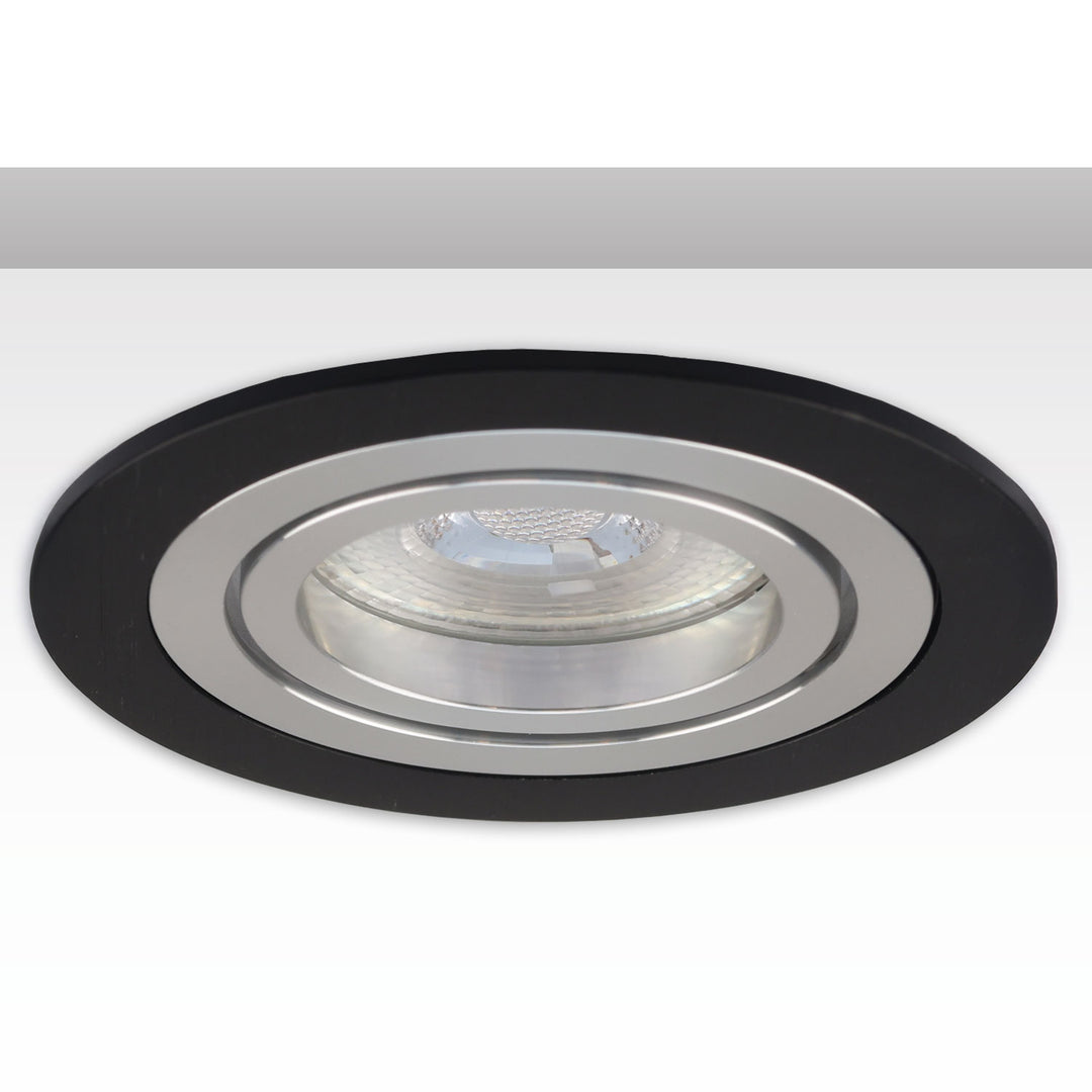 Round mounting frame, 80mm hole, black + brushed aluminum, for GU10/MR16 spotlights
