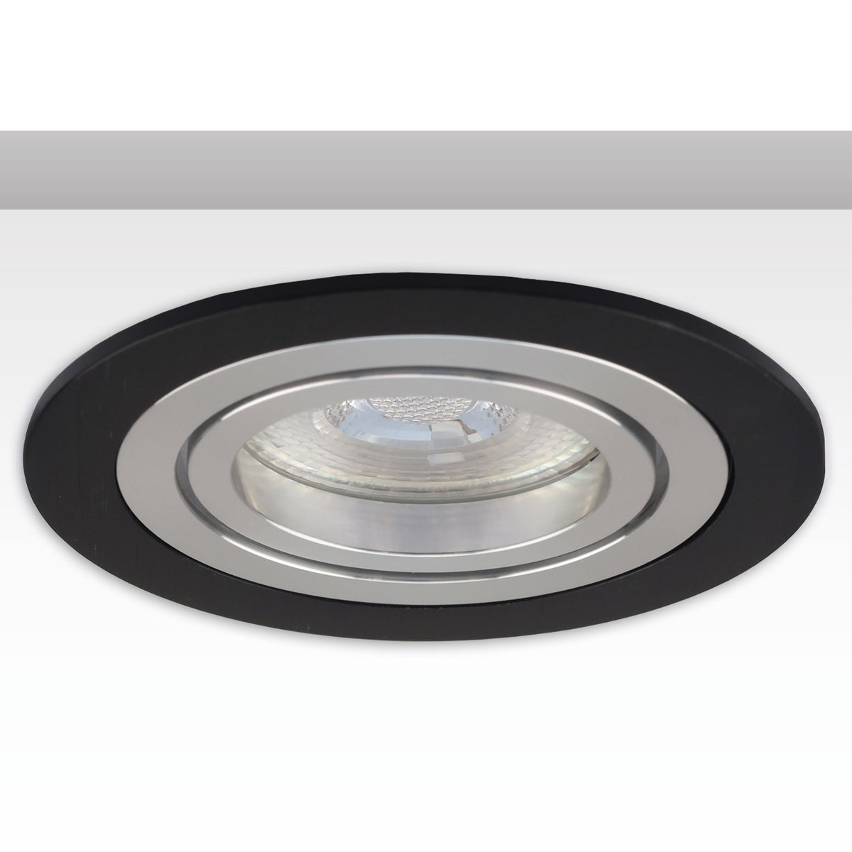 Round mounting frame, 80mm hole, black + brushed aluminum, for GU10/MR16 spotlights