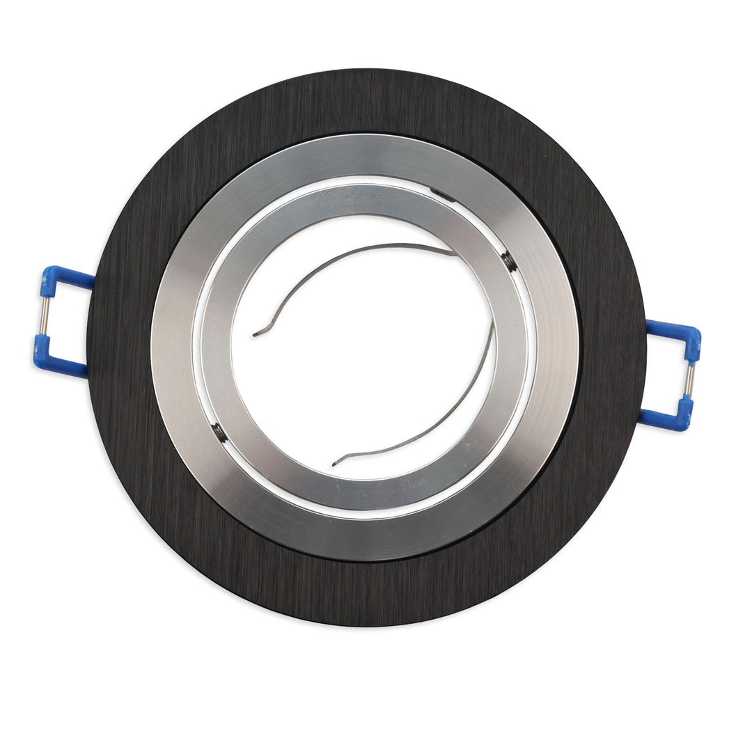 Round mounting frame, 80mm hole, black + brushed aluminum, for GU10/MR16 spotlights