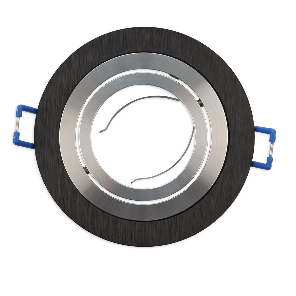Round mounting frame, 80mm hole, black + brushed aluminum, for GU10/MR16 spotlights