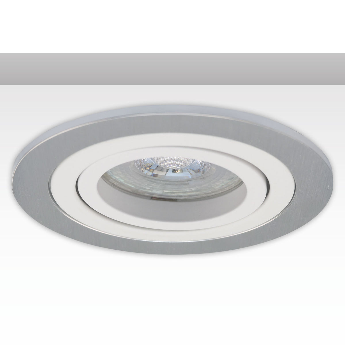 Round mounting frame, 80mm hole, brushed aluminum + white aluminum, for GU10/MR16 spotlights