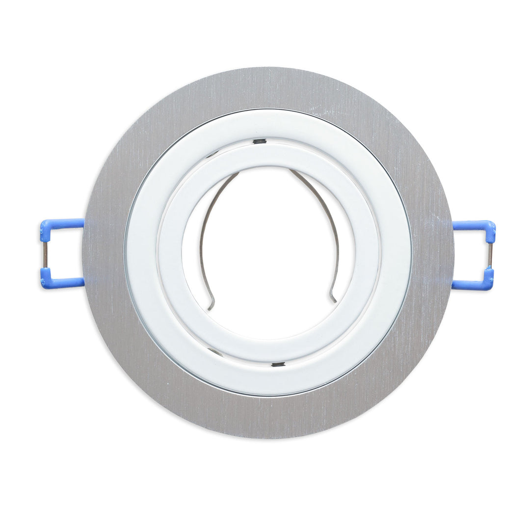 Round mounting frame, 80mm hole, brushed aluminum + white aluminum, for GU10/MR16 spotlights