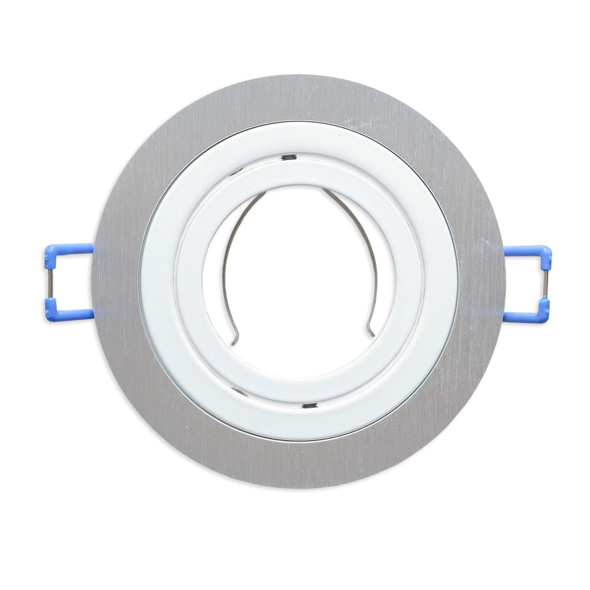 Round mounting frame, 80mm hole, brushed aluminum + white aluminum, for GU10/MR16 spotlights