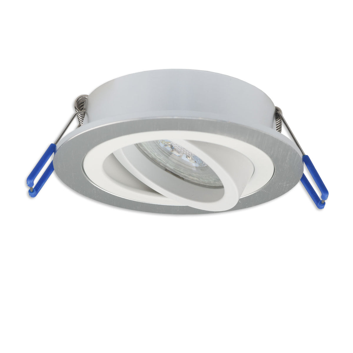 Round mounting frame, 80mm hole, brushed aluminum + white aluminum, for GU10/MR16 spotlights